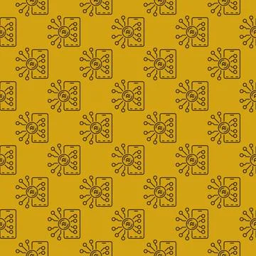 Artificial Intelligence - New AI Smartphone vector yellow seamless pattern .. Stock Illustration