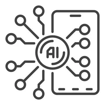 Artificial Intelligence - New AI Smartphone vector icon or symbol in thin l.. Stock Illustration