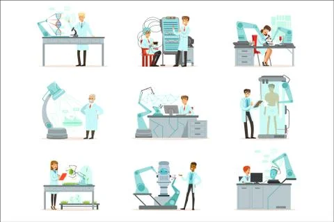 Artificial intelligence, new technologies set, scientists working in the 스톡 일러스트