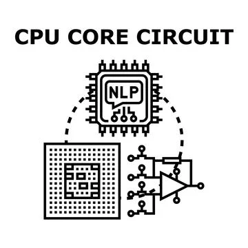 Artificial intelligence nlp processing with cpu core circuit 库存插图