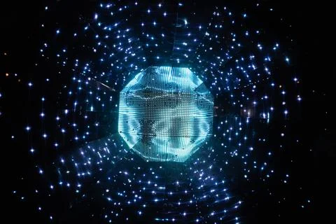 Artificial intelligence node surrounded by glowing network data Stock-Fotos