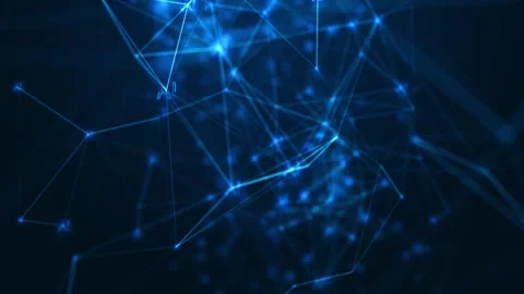 Artificial intelligence node visual with blue glowing connections, polygon mesh, Stock Footage 340551366