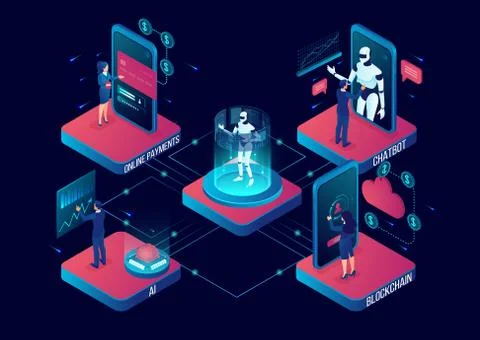 Artificial intelligence in online banking and customer assistance Stock Illustration