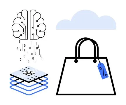 Artificial intelligence, online shopping, secure transactions, cloud computin Illustrazione stock