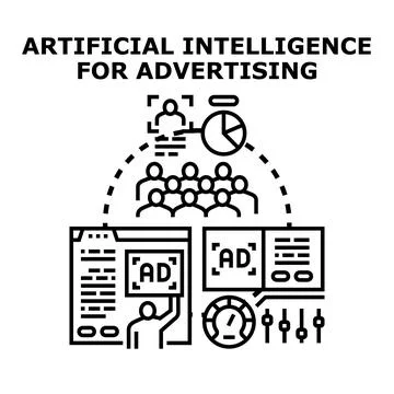 Artificial intelligence optimizing digital advertising targeting audience Stock Illustration