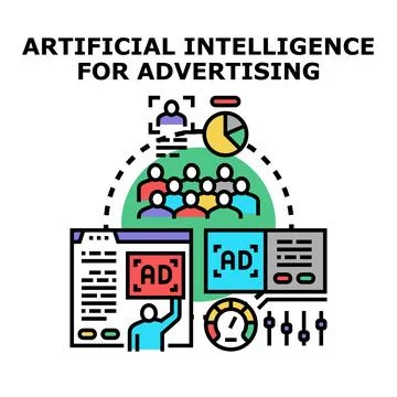 Artificial intelligence optimizing digital advertising targeting audience Stock Illustration