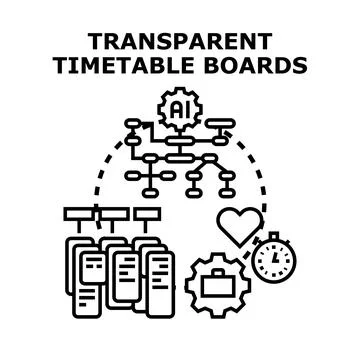 Artificial intelligence optimizing transparent timetable boards Stock Illustration