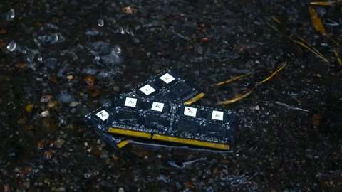 Artificial Intelligence or Ai Computer Chips Raining in Slow Motion on Mud Stock Footage 339810554