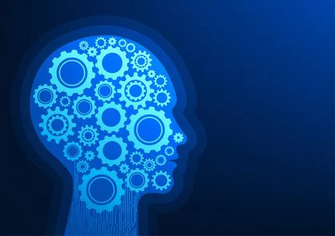 Artificial intelligence or AI technology A robot that uses the AI brain to .. Illustrazione stock