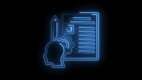 Artificial intelligence outline with head,checklist,pencil and gear in neon.. Stock Footage 346000312