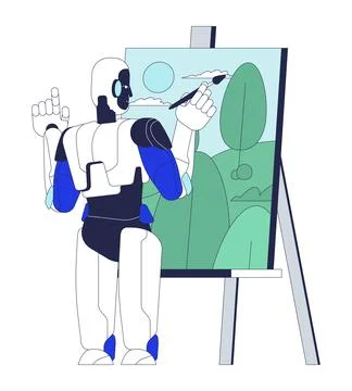 Artificial intelligence painting landscape 2D cartoon character Stock Illustration