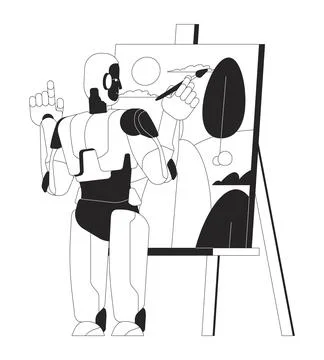 Artificial intelligence painting landscape 2D line character Stock Illustration