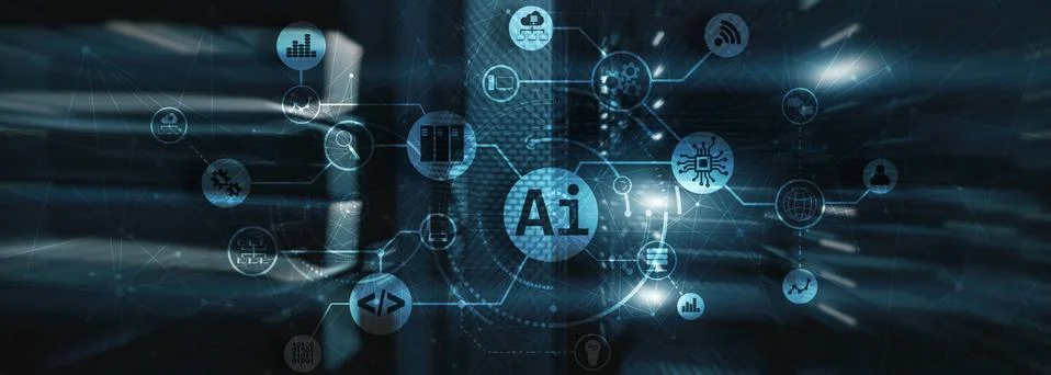 Artificial Intelligence Panoramic Background. For your business project. Ai Illustrazione stock