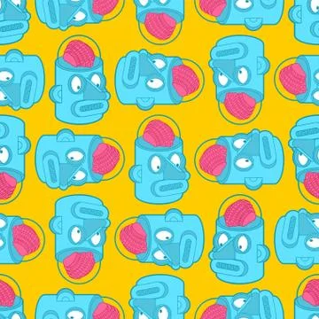 Artificial Intelligence pattern seamless. Robot with brain background. Retro  Stock Illustration