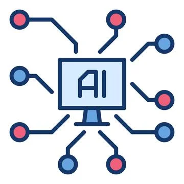 Artificial Intelligence with PC vector AI on PC Screen colored icon or sign Stockillustratie