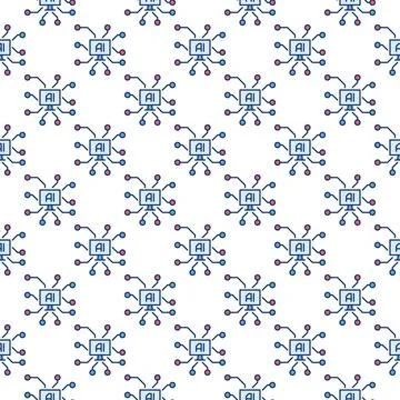 Artificial Intelligence with PC vector AI on PC Screen colored seamless patte イラスト素材