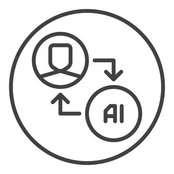 Artificial Intelligence with People vector AI linear round icon or symbol 스톡 일러스트