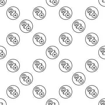 Artificial Intelligence with People vector AI linear round seamless pattern Stock Illustration