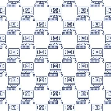 Artificial Intelligence Personal Computer with keyboard and mouse vector se.. 스톡 일러스트