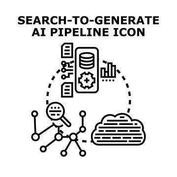 Artificial intelligence pipeline generating data from search query 库存插图