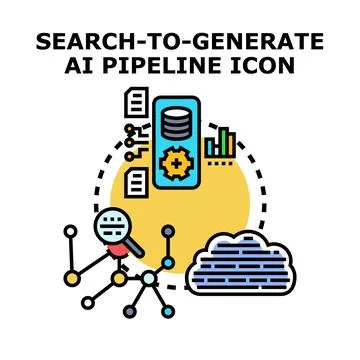 Artificial intelligence pipeline generating data from search query Illustrazione stock