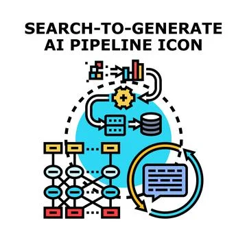 Artificial intelligence pipeline search generating data processing Stock Illustration
