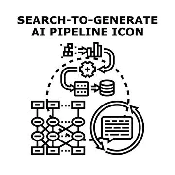Artificial intelligence pipeline search generating data processing Stock Illustration