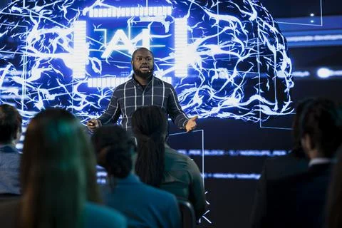Artificial intelligence pitch presentation with AI technology and big data Stock Photos