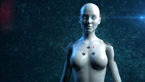 Artificial intelligence portrait of female robot sci-fi woman animation of di Stock-Footage 155611444