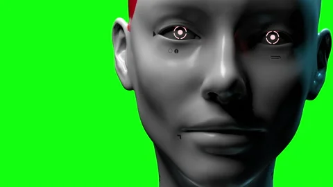 Artificial intelligence portrait of a female robot with red eyes sci-fi anima Stock-Footage 155611734