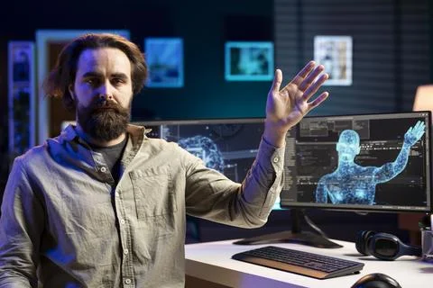 Artificial intelligence possessing engineer, spiraling out of control Stock Photos