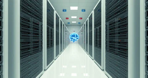 Artificial Intelligence Powered Cloud computing. Server racks. Stock Footage 237034885
