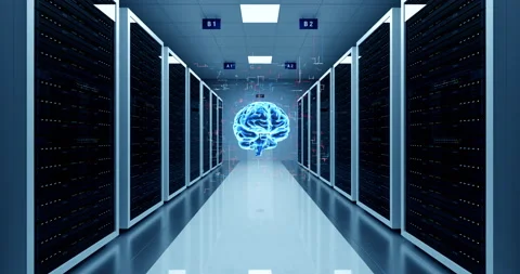 Artificial Intelligence Powered Cloud computing. Server racks. Stock Footage 237782620