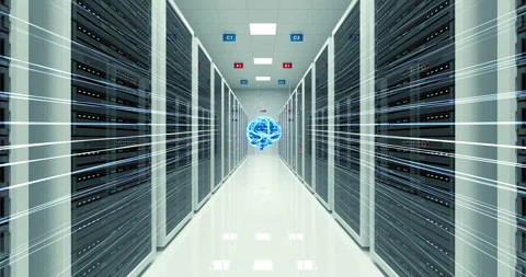 Artificial Intelligence Powered Cloud computing. Server racks. Stock Footage 276842369