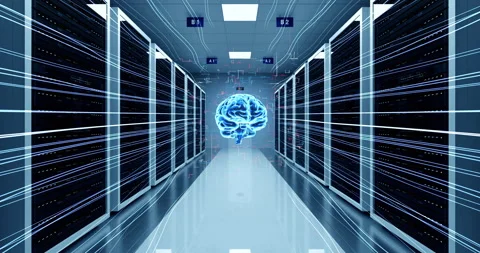 Artificial Intelligence Powered Cloud computing. Server racks. Stock Footage 276916986