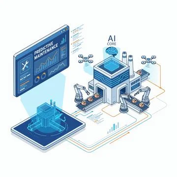 Artificial intelligence powered smart factory with predictive maintenance d.. Stock Illustration