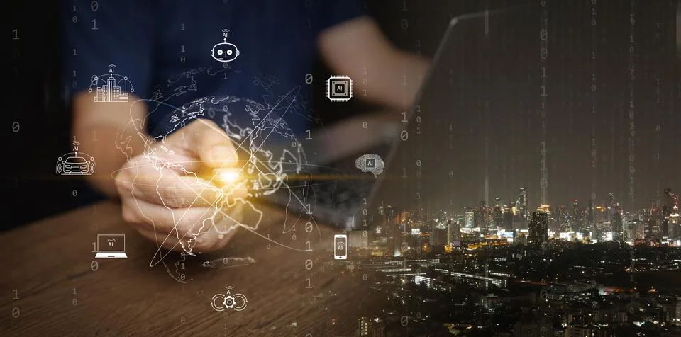Artificial intelligence powering the world through data flow, automation, s.. Foto stock