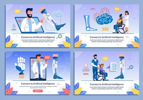 Artificial Intelligence Presentation Banner Set Stock Illustration