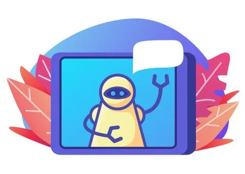 Artificial intelligence presentation.Robot assistant.Chatbot in the smartphon Stock Illustration