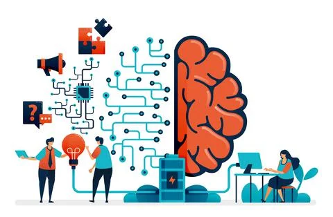 Artificial intelligence for problem solving. Artificial brain network system. Stock Illustration