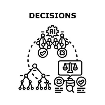 Artificial intelligence processing complex business decisions and choices Stock Illustration