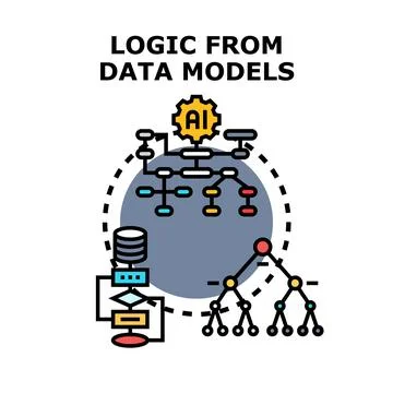 Artificial intelligence processing data models and logic 库存插图