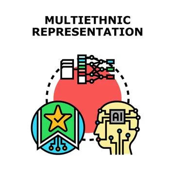 Artificial intelligence processing multiethnic representation data concept Illustrazione stock