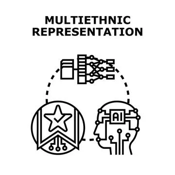 Artificial intelligence processing multiethnic representation data concept Stock Illustration
