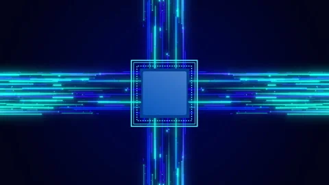 Artificial intelligence processor with ai core data streams and futuristic Stock Footage 346599134