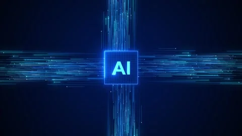 Artificial intelligence processor background glowing AI core, blue data streams, Stock Footage 340477699