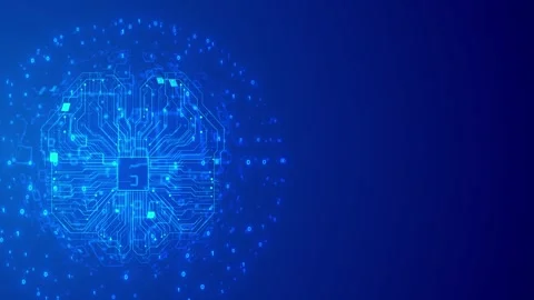 Artificial intelligence processor brain visual glowing circuit pathways, floatin Stock Footage 340527693