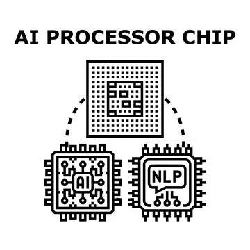 Artificial intelligence processor chip and nlp technology concept Stock Illustration