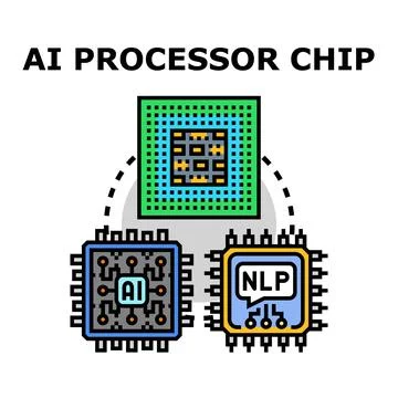 Artificial intelligence processor chip and nlp technology concept Stock Illustration