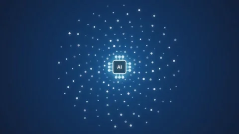 Artificial intelligence processor chip glowing surrounded by digital data p.. Stock Footage 340971251